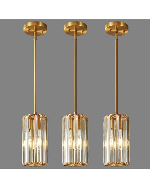 Gold Pendant Lighting Modern Pendant Light Mini Crystal Chandeliers Adjustable Pendant Light Fixture for Kitchen Island Dinning Room Corridor Bedroom (Gold 3-Pack)