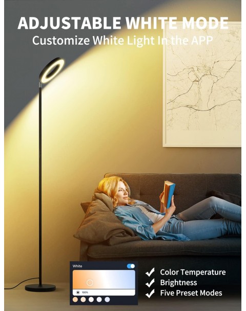 Floor Lamp, 2400LM Smart RGBW LED Standing Lamp with Modern Double-Side Lighting, WiFi APP Control, Works with Alexa, 2700K-6400K Color Changing Dimmable Tall Lamps for Living Room Bedroom