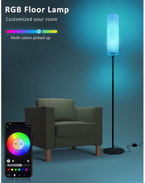 Smart Floor Lamp Works with Alexa & Google Home, Color Changing Stepless Dimmable for Living Room, Modern Standing WiFi Lamps with Remote, Minimalist Pole Lamp Tall Lights for Bedroom, Office-Black