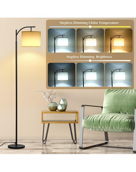 Floor Lamps for Living Room, Modern Floor Lamp with Romote Control and Stepless Dimmable Bulb, Metal Standing Lamps with Hanging Lampshade for Bedroom, Office, 12W Bulb Included