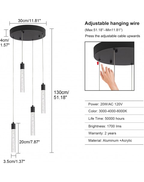 Black Pendant Lights Modern LED Kitchen Island Light Unique Bubble Pendant Light Pendant Lighting for Kitchen Island Dining Room, Bedroom, Bar, Mini Pendent Spot Lights (4 Light)