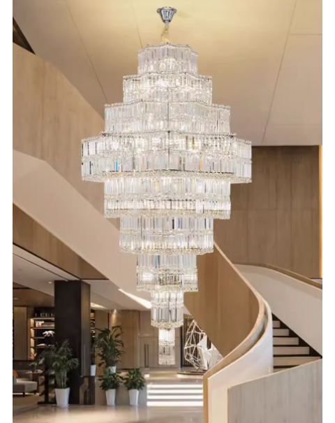 Flashing God D40''X H110'' High Ceiling Big Chandelier Crystal Raindrop Chandeliers Staircase Large Chandelier Entrance Foyer High Ceiling Lighting Include 15 LED Bulbs Dimmable 2700K-4500K-6000K