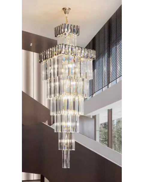 Gold Crystal Contemporary Chandelier Foyer Entryway Lighting, 2-Tier Large Foyer Entrance Chandeliers for High Ceiling Big Crystal Chandelier(Dia 40.2 inch 22 Lights)