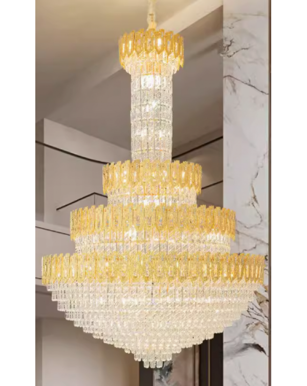 Luxury Modern Long Staircase K9 Chandeliers Gold T...