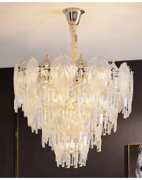 Modern Crystal Chandelier,Gold Ceiling Pendant Flower Hanging Lighting, Tree Branch Chandelier Light Fixture Perfect for Dining Room, Living Room, Bedroom, Entryway (39.4" Round Upward)